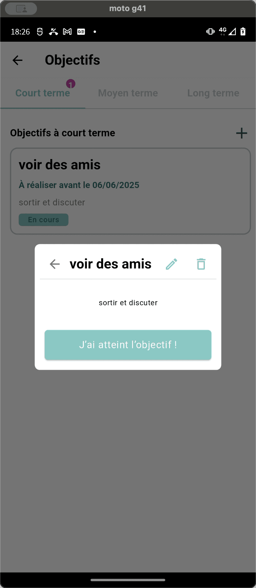 Step #24: De retour sur la page de détails de l'objectif, vous pouvez cliquer sur "J'ai atteint l'objectif".