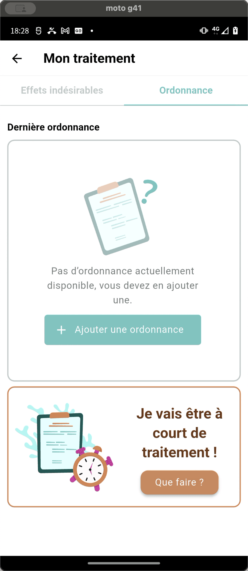 Step #12: La page ordonnance vous permet de sauvegarder votre dernière ordonnance ou d'en ajouter une.