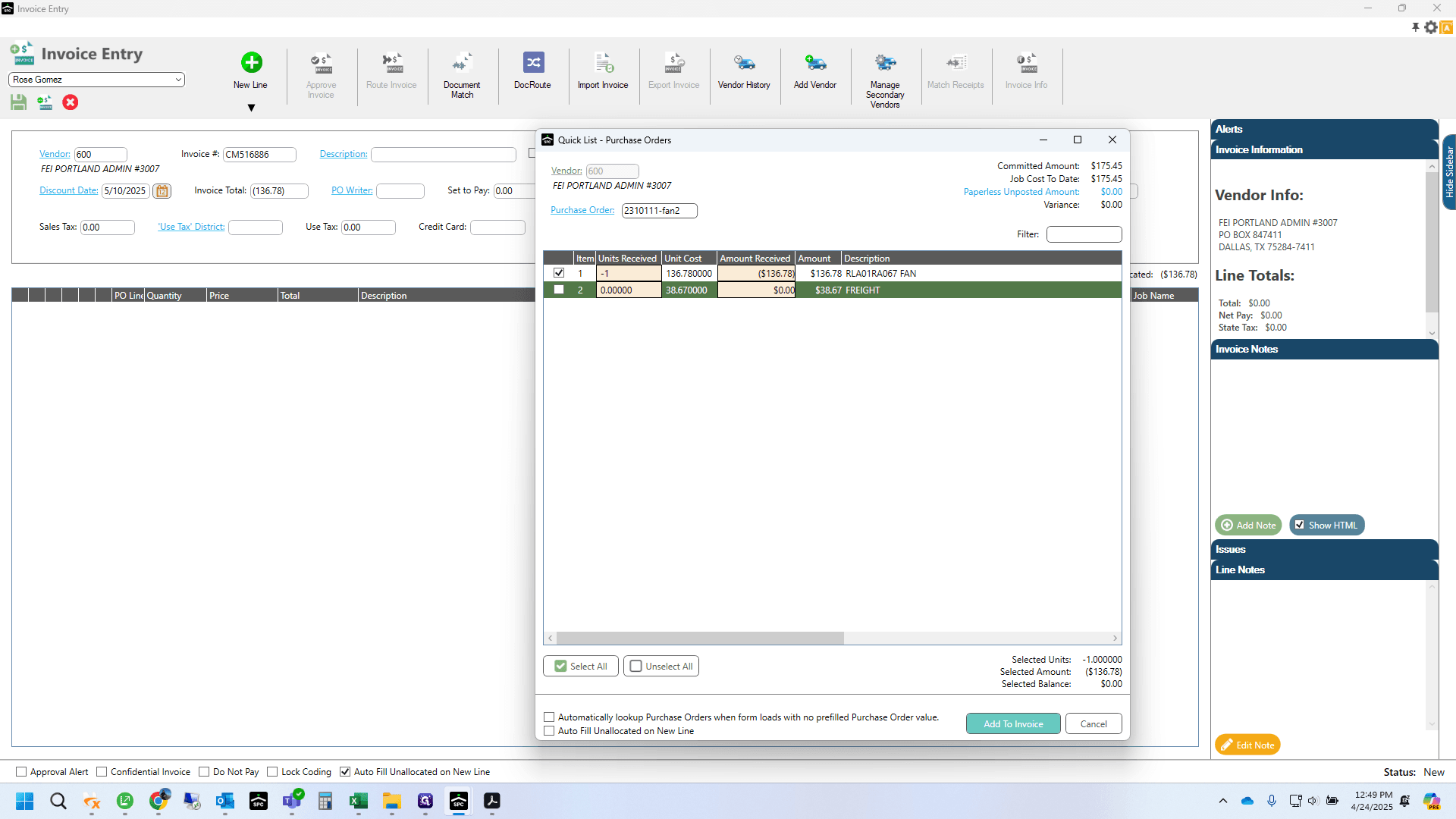 Step #13: Click on "Add To Invoice"