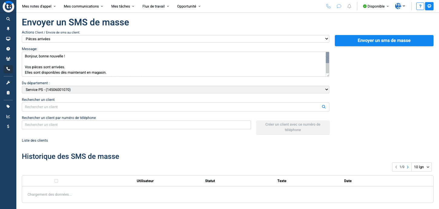 Step #3: Sélectionnez ensuite le SMS que vous désirez envoyer parmi les modèles