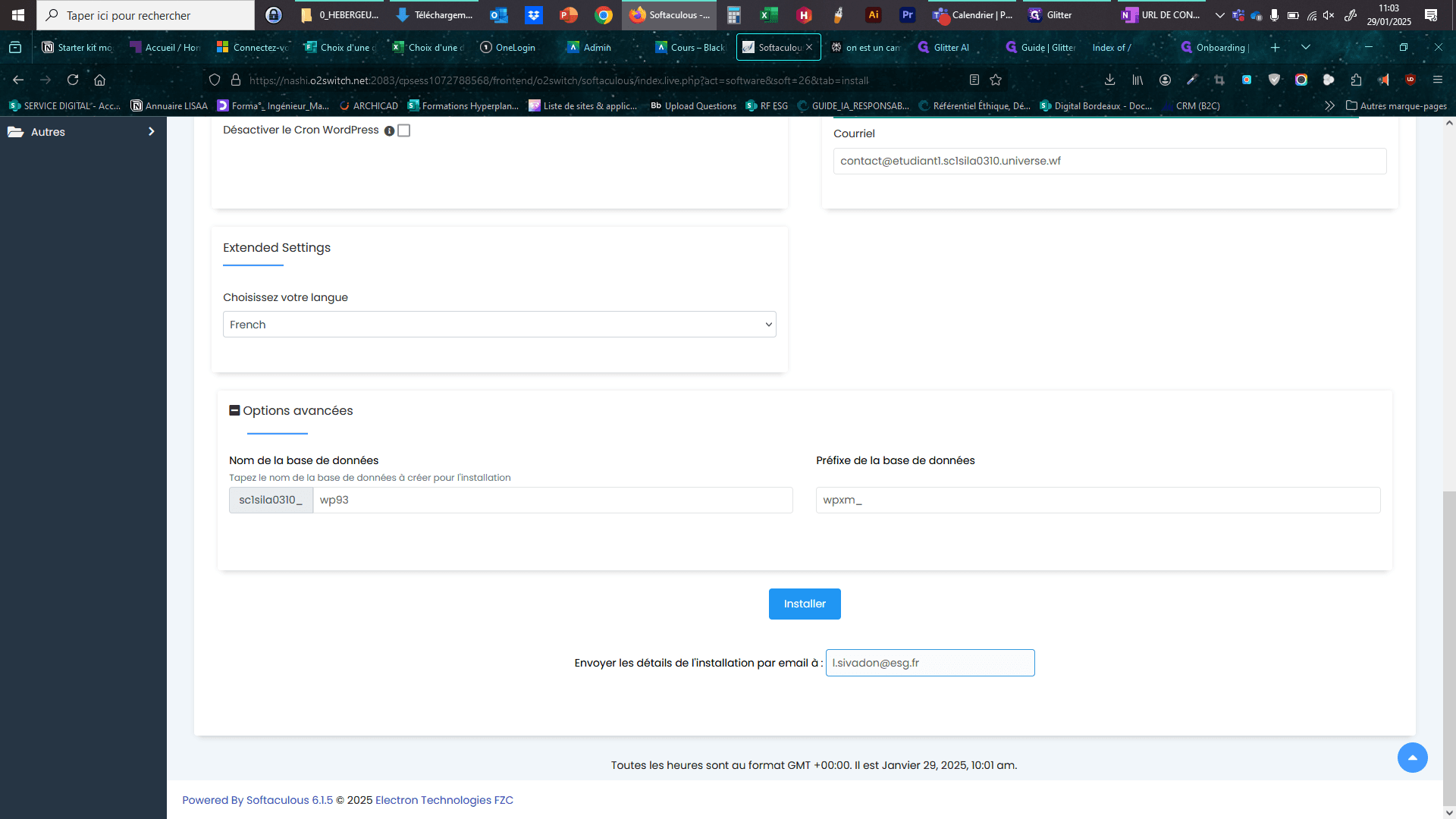 Step #9: Remplissez la case "Envoyer les détails de l'installation par e-mail à" avec le contact de l'étudiant puis cliquez sur "Installer"
