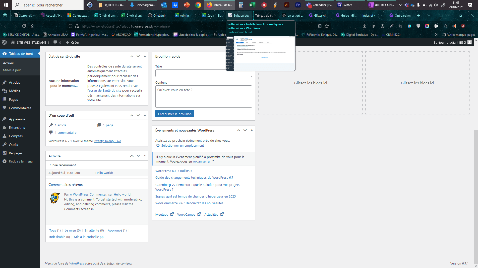 Step #11: Vous êtes connecté à l'espace d'administration du sous domaine etudiant1