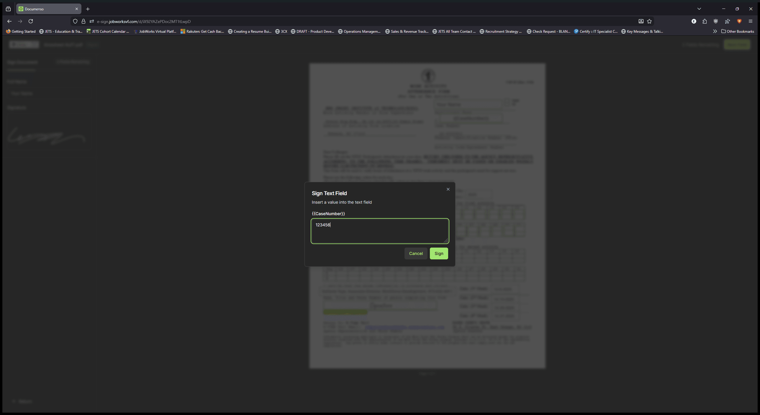 Step #5: Click on "Sign"