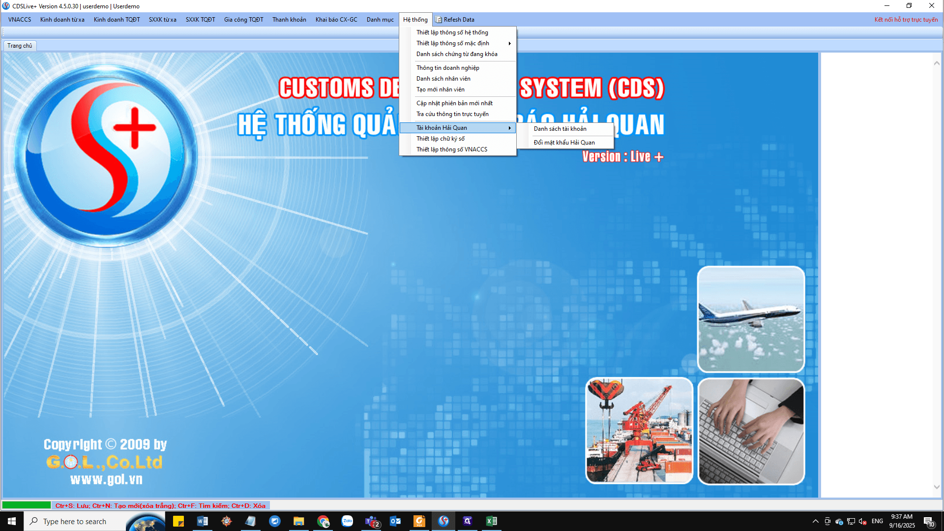Step #2: Click on "Tài khoản Hải Quan"