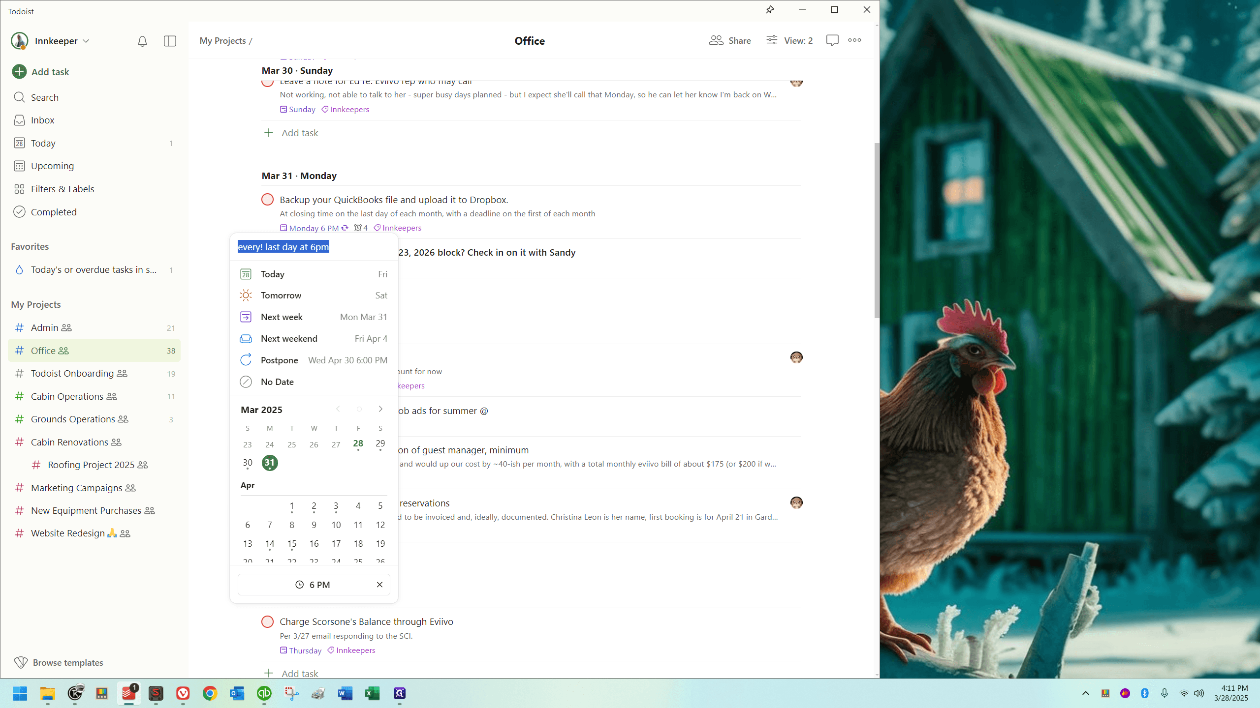 Step #3: If I click the time, like I just did, this pops up, showing I've typed "every! last day at 6 pm"