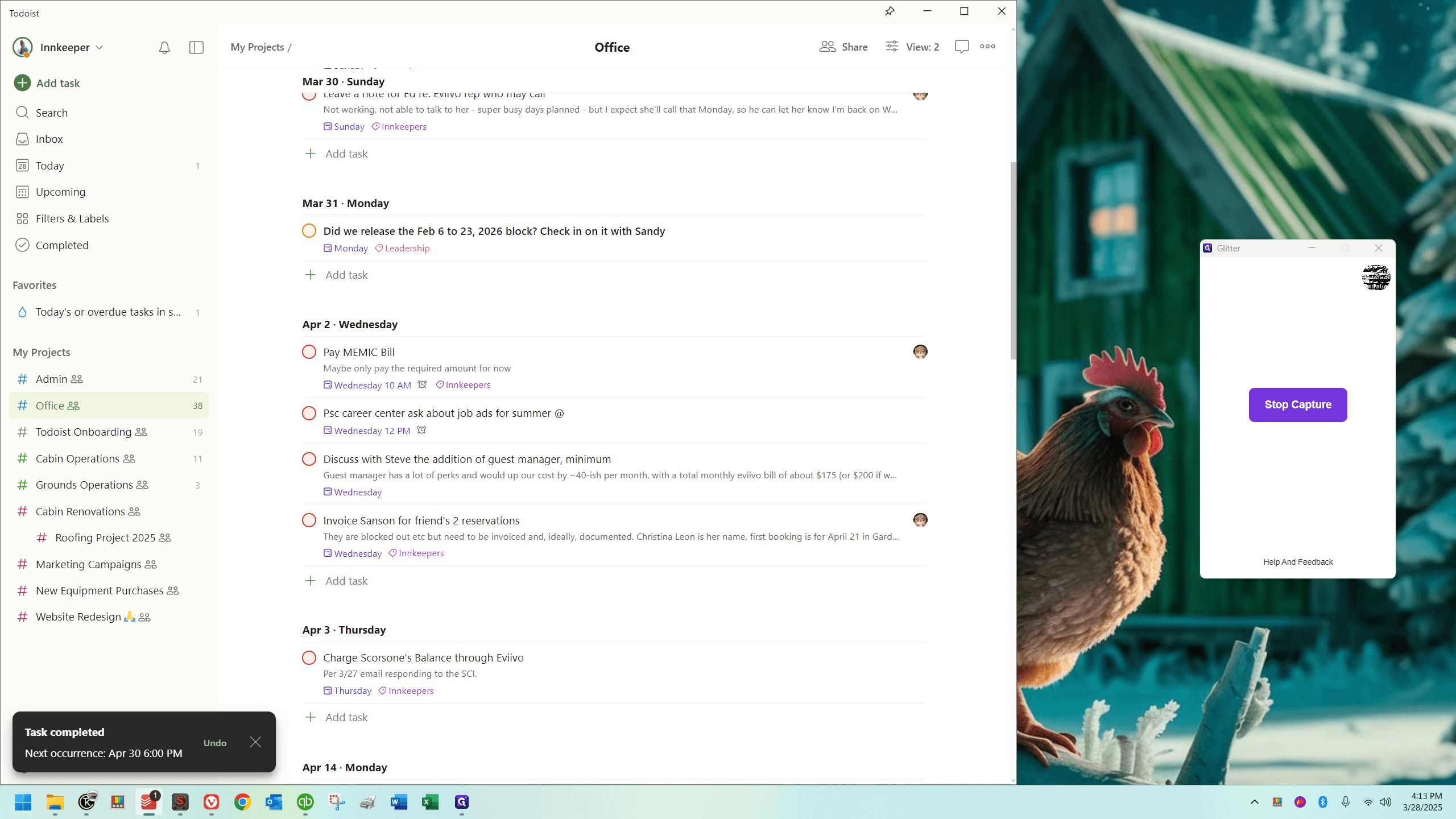 Step #6: I just clicked it. A popup now says "Task completed. Next occurrence: April 30th at 6 p.m."