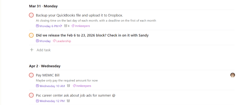 Step #1: I'll use the March 31st task for backing up the QuickBooks file as an example.