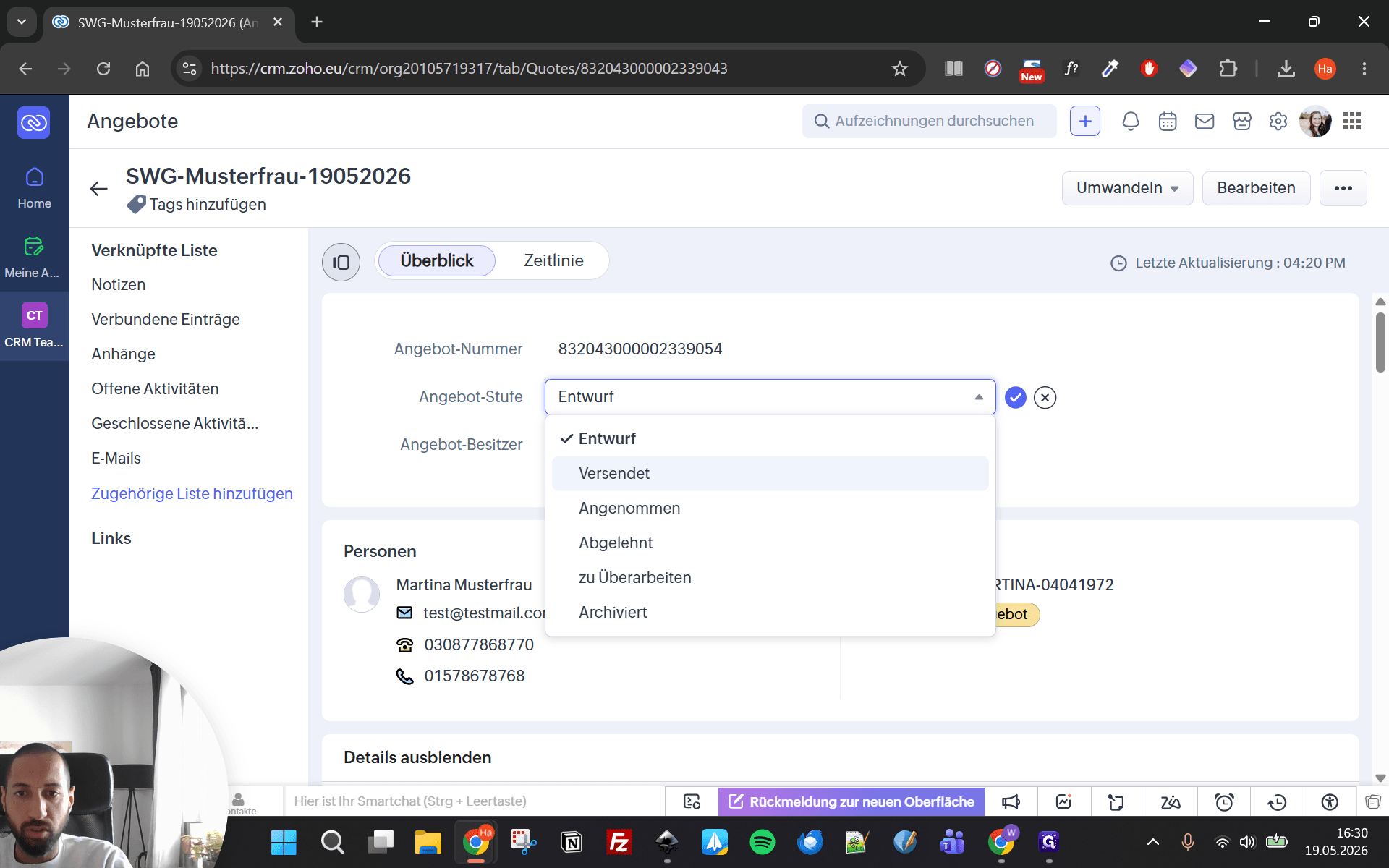 Step #15: Wählen Sie aus dem Dropdown-Menü den neuen Status Versendet aus.