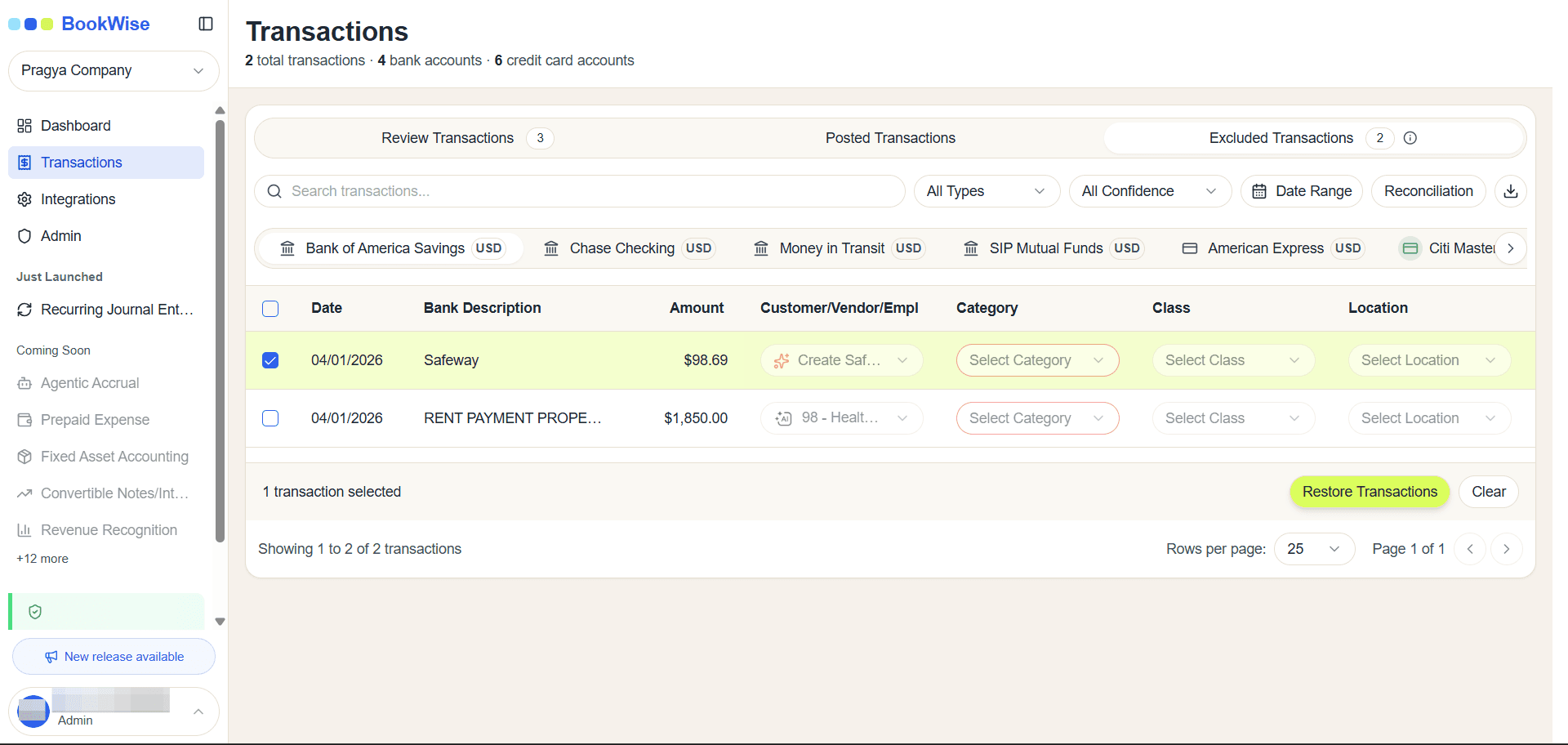 Step #2: Click on the Restore Transactions button.