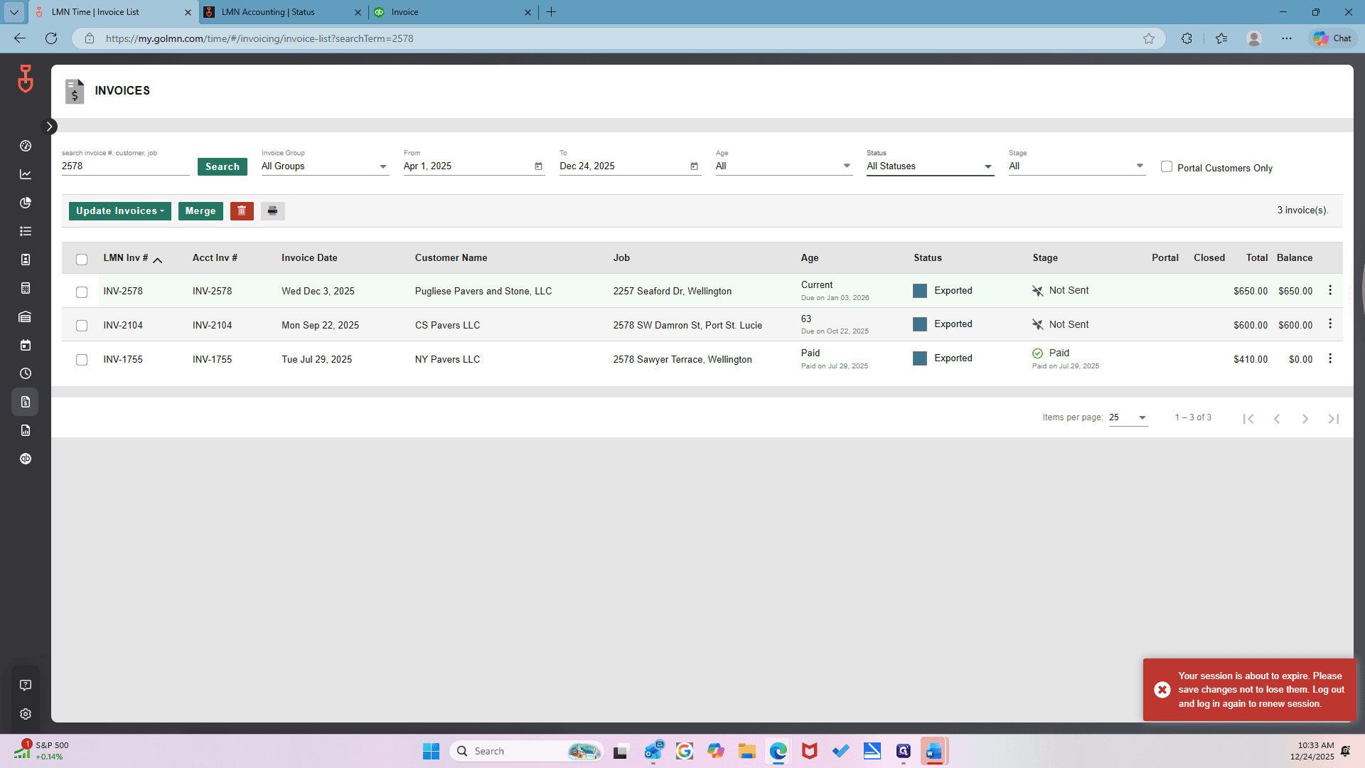 Step #76: Click on "INV - 2578"