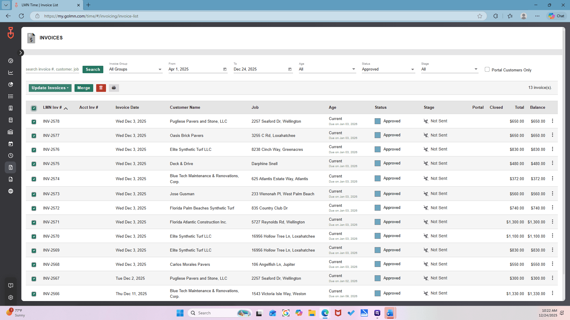 Step #15: Click on "Update Invoices ▾"