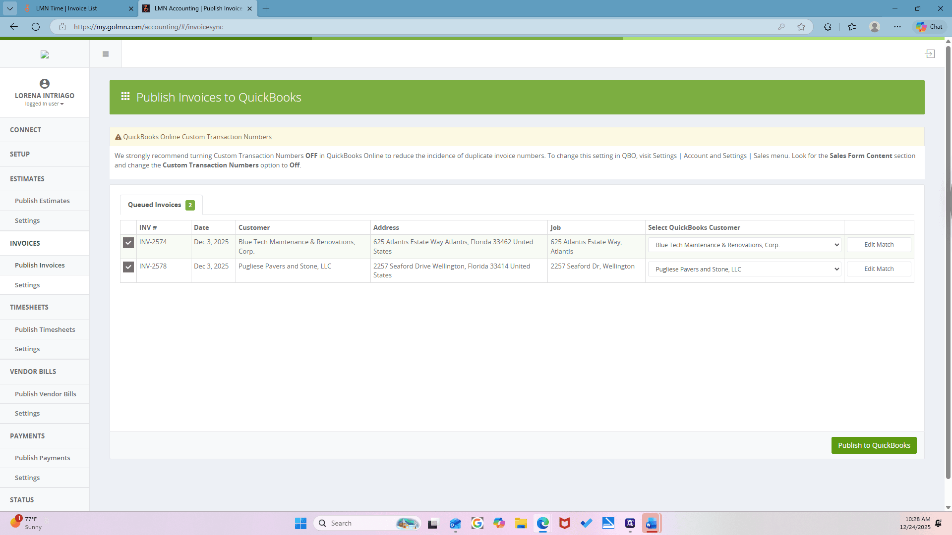 Step #33: Click on "Publish to QuickBooks"