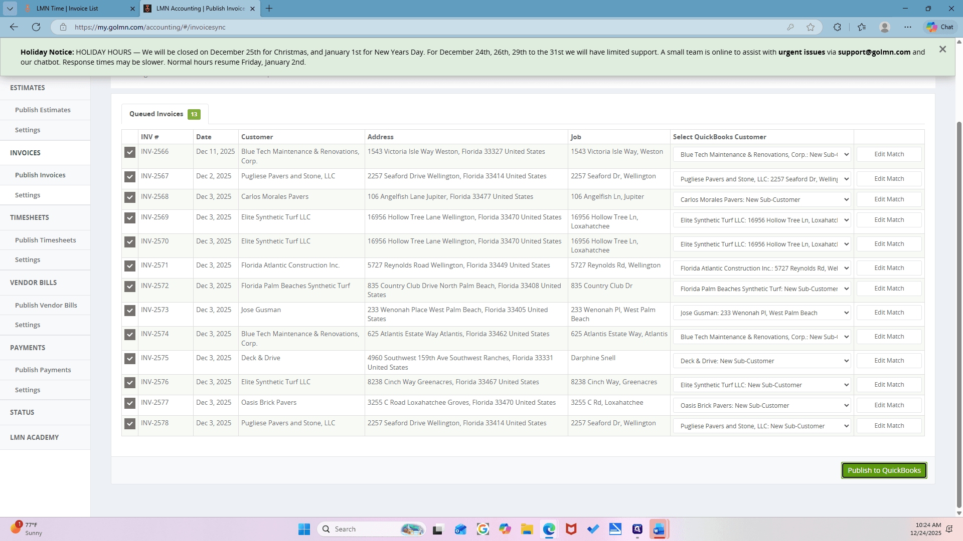 Step #22: Click on "Publish to QuickBooks"