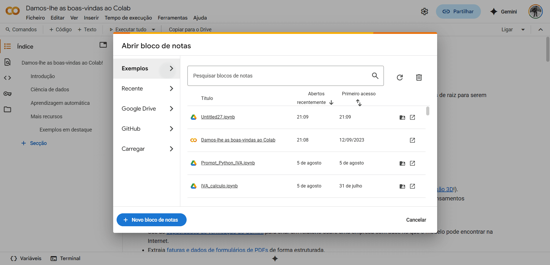 Step #4: Exemplos do Google Colab