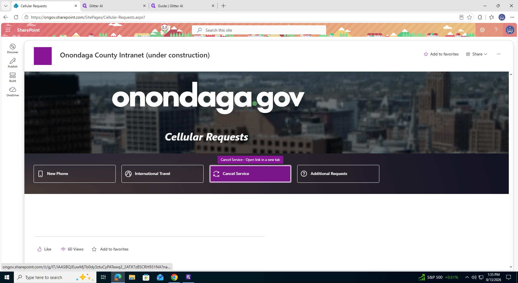 Step #1: Click Cancel Service on the Cellular Requests page to open the request form.