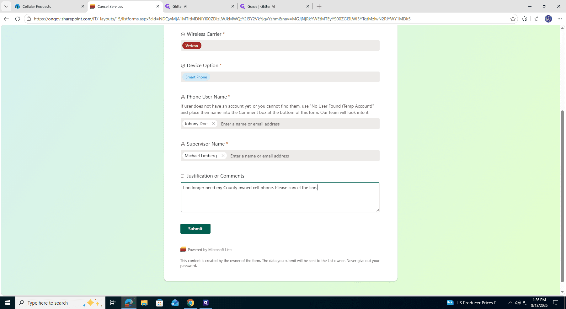 Step #8: Click Submit to send the cancellation request for processing.
