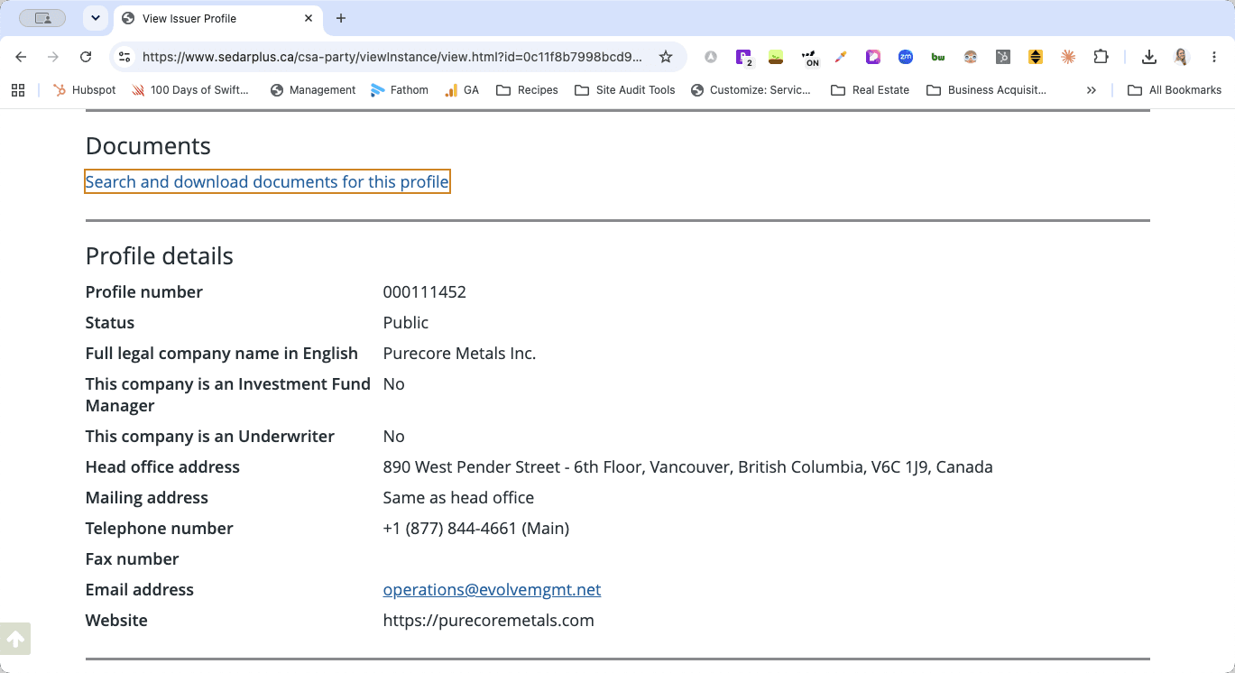 Step #8: On the company's profile page, click Search and download documents for this profile.
