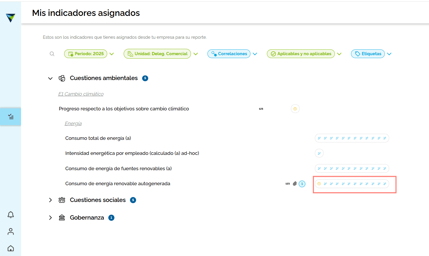 Step #4: Selecciona, de la lista de indicadores asignados, el indicador que desees completar. Este tendrá el estado "Nuevo".
