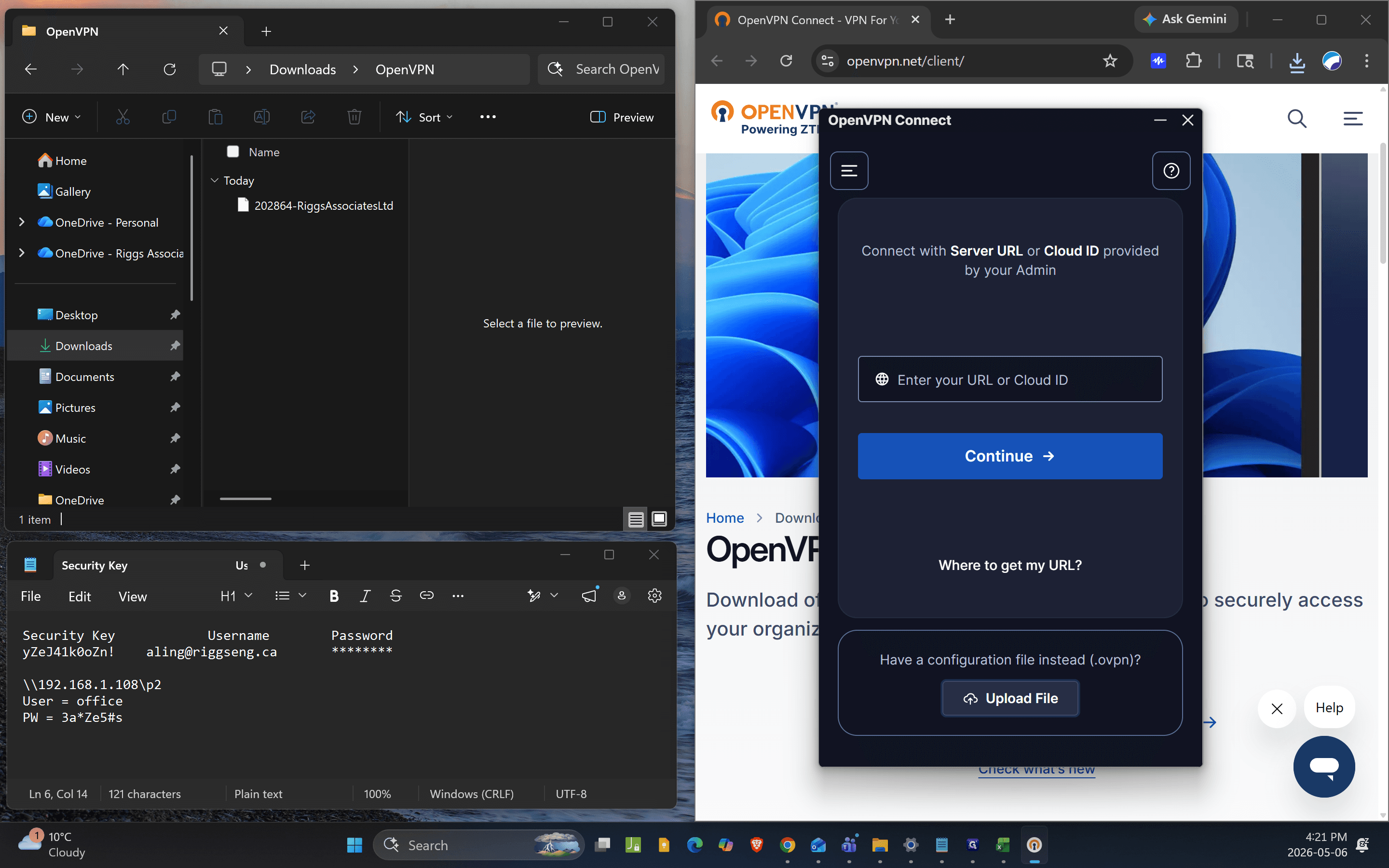 Step #9: Click the Upload File tab in the OpenVPN Connect window.