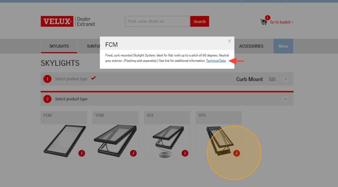 Step #4: Clicking the red "i" in the lower right will display detailed information including a clickable Technical Data link which includes installation instructions, product testing data, measurement guides, and more.