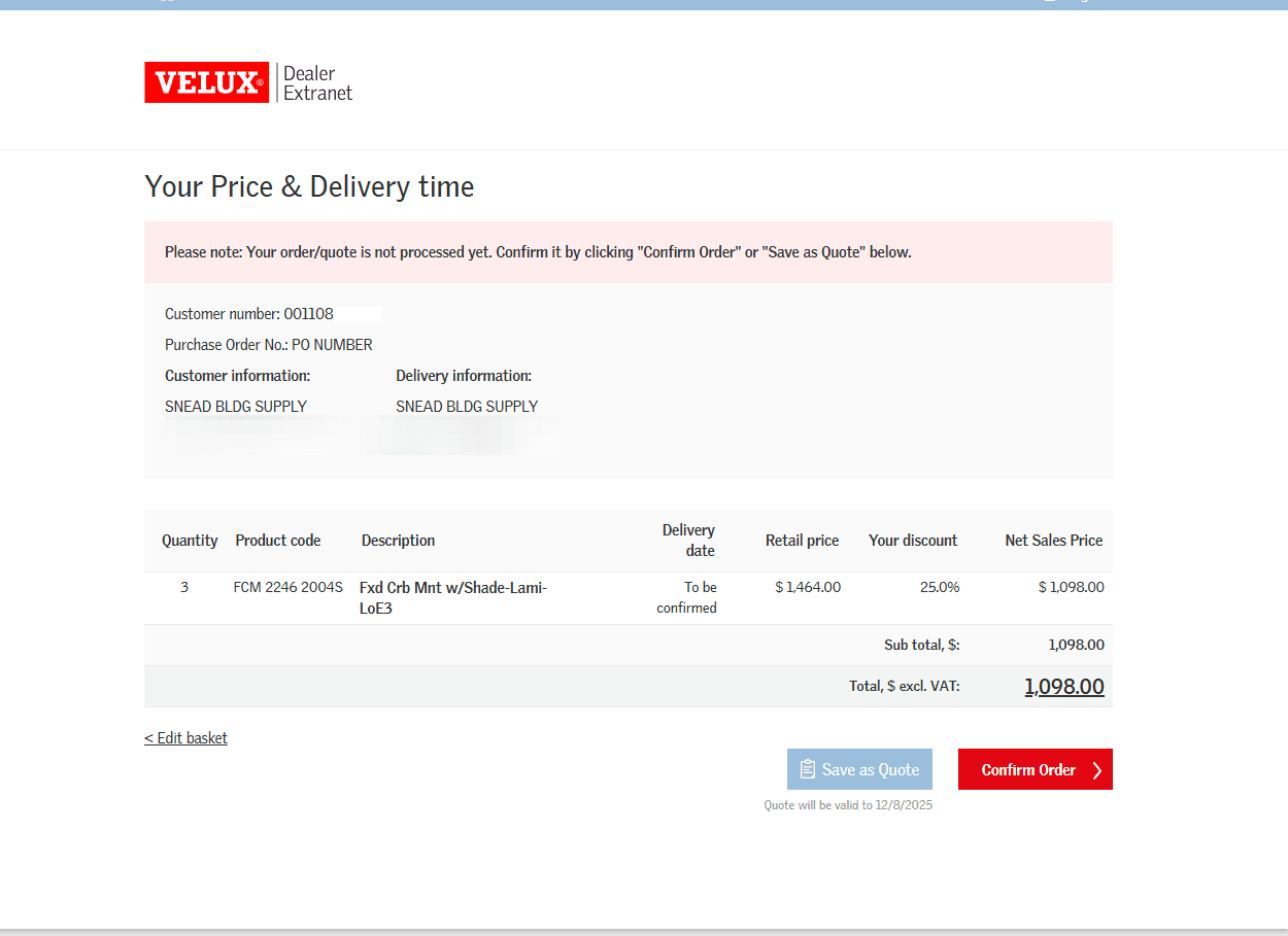 Step #8: You can now click Confirm Order to process your order or click Save as Quote.