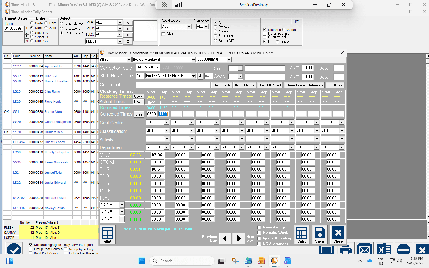 Step #2: Click on the clocking time 1452 and modify it to 1451.