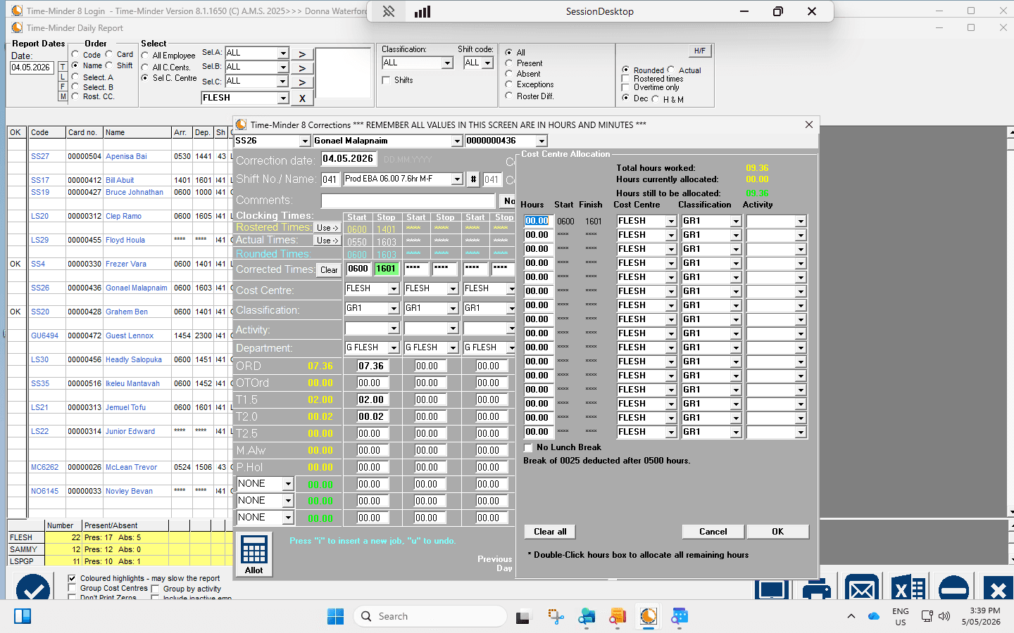 Step #9: Click the hours allocation field and enter 02.00.