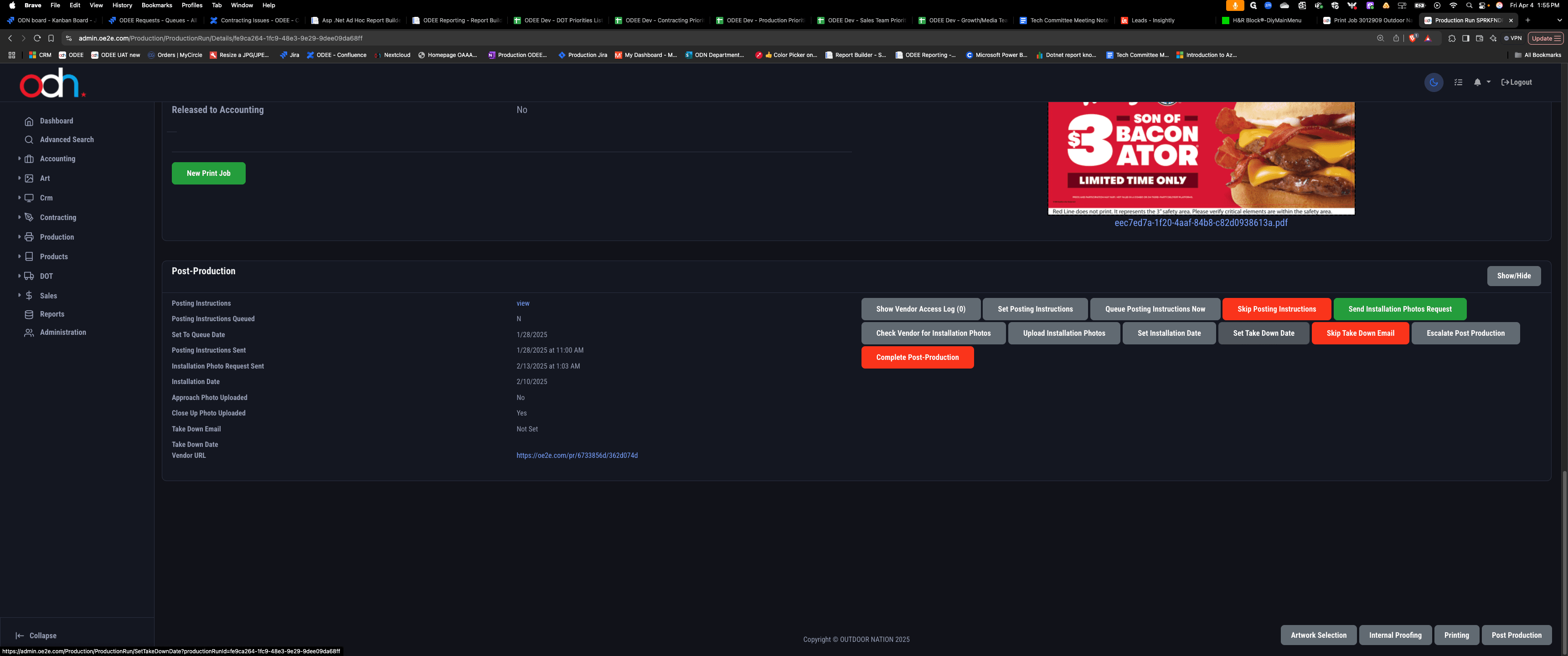 Step #1: In a Production Run, click on "Set Take Down Date"