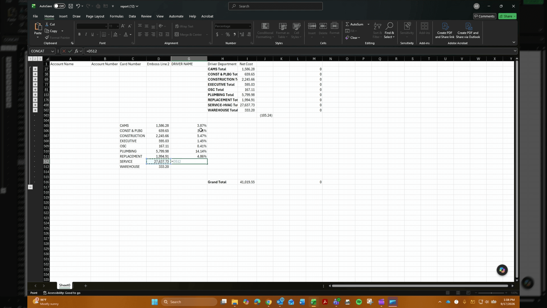 Step #3: In cell D512, enter the department total calculation formula.