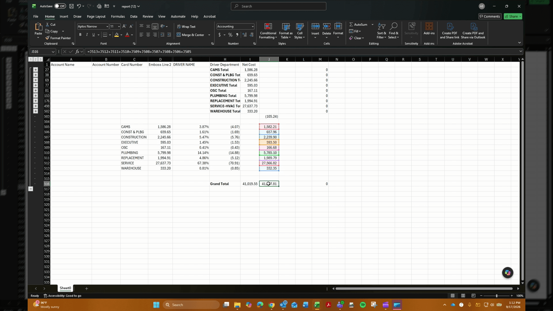 Step #7: Click the final total sum cell to complete and confirm the grand total calculation.