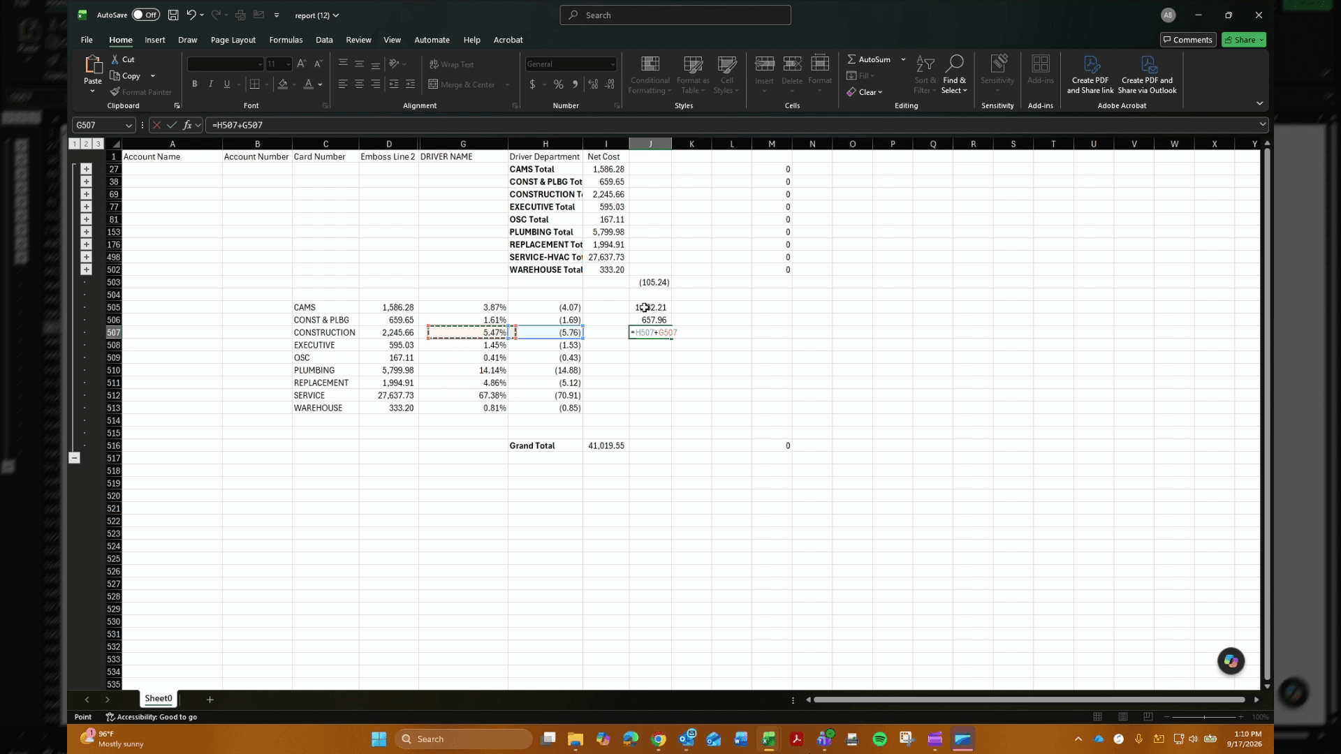 Step #3: Select cell J507 to calculate the executive department net loss.