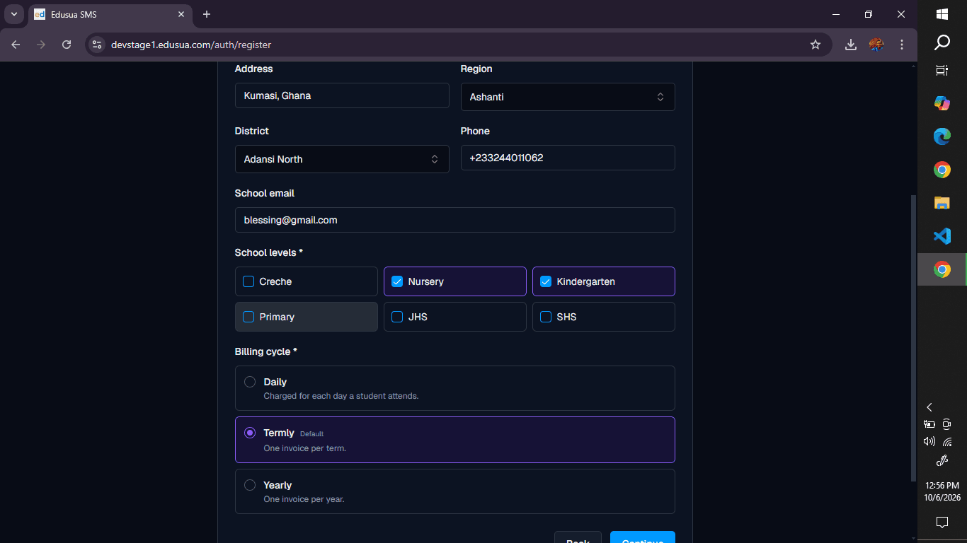 Step #9: Select the Primary checkbox under School levels if applicable.