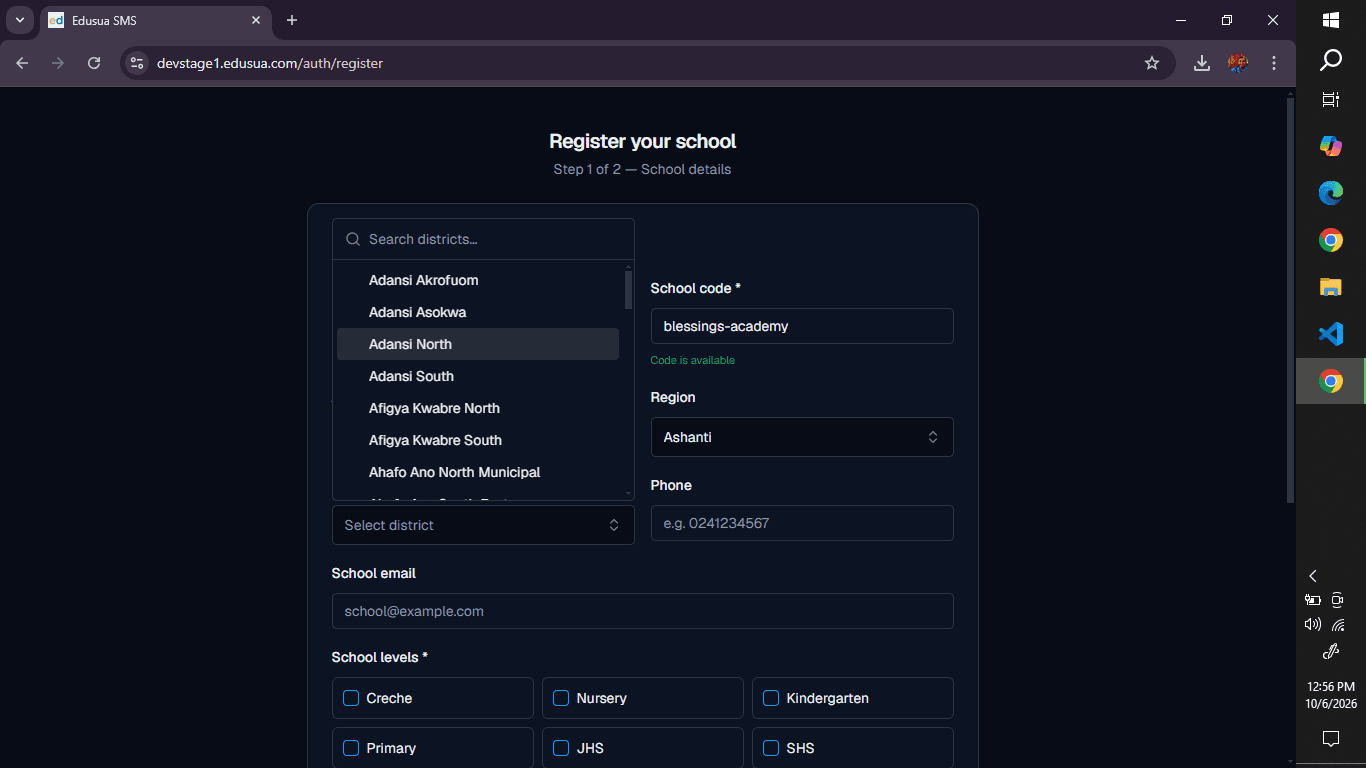 Step #4: Click the District dropdown menu and select your district.