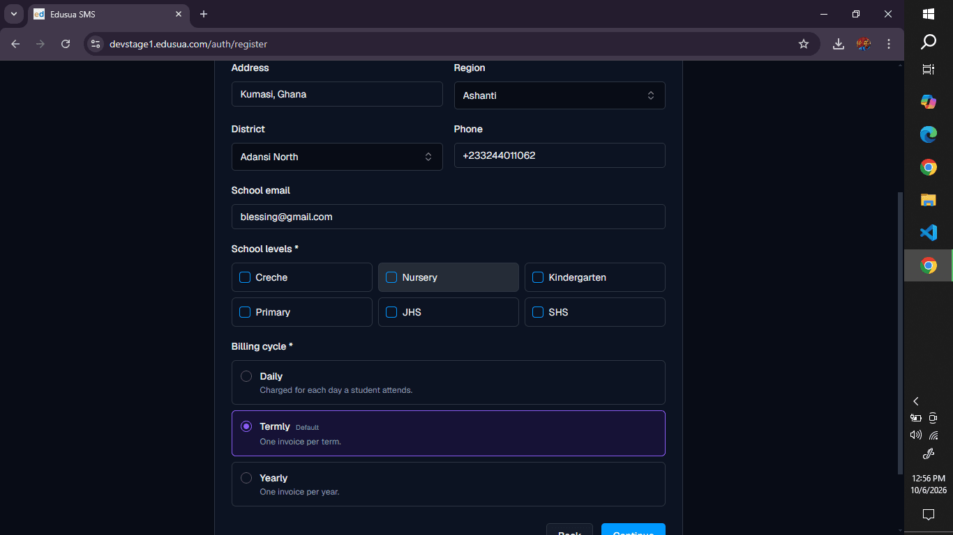 Step #7: Select the Nursery checkbox under School levels if applicable.