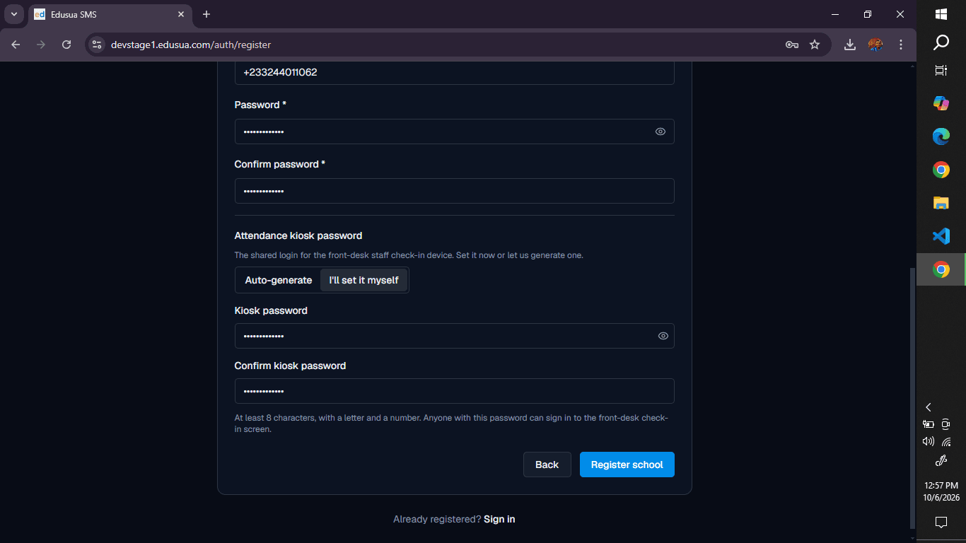 Step #9: Click Register school.