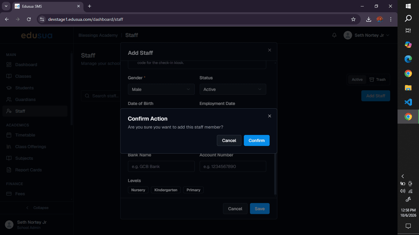 Step #9: Click Confirm to complete adding the staff member.