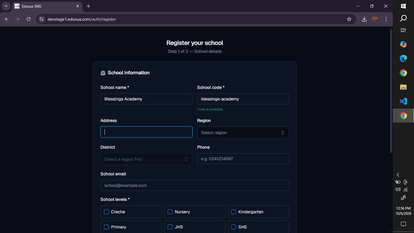 Step #2: Click the Address field and enter the school address.