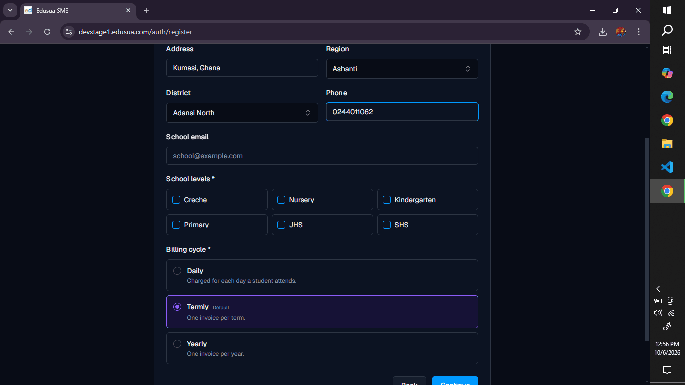 Step #6: Click the School email input field and enter the official school email address.