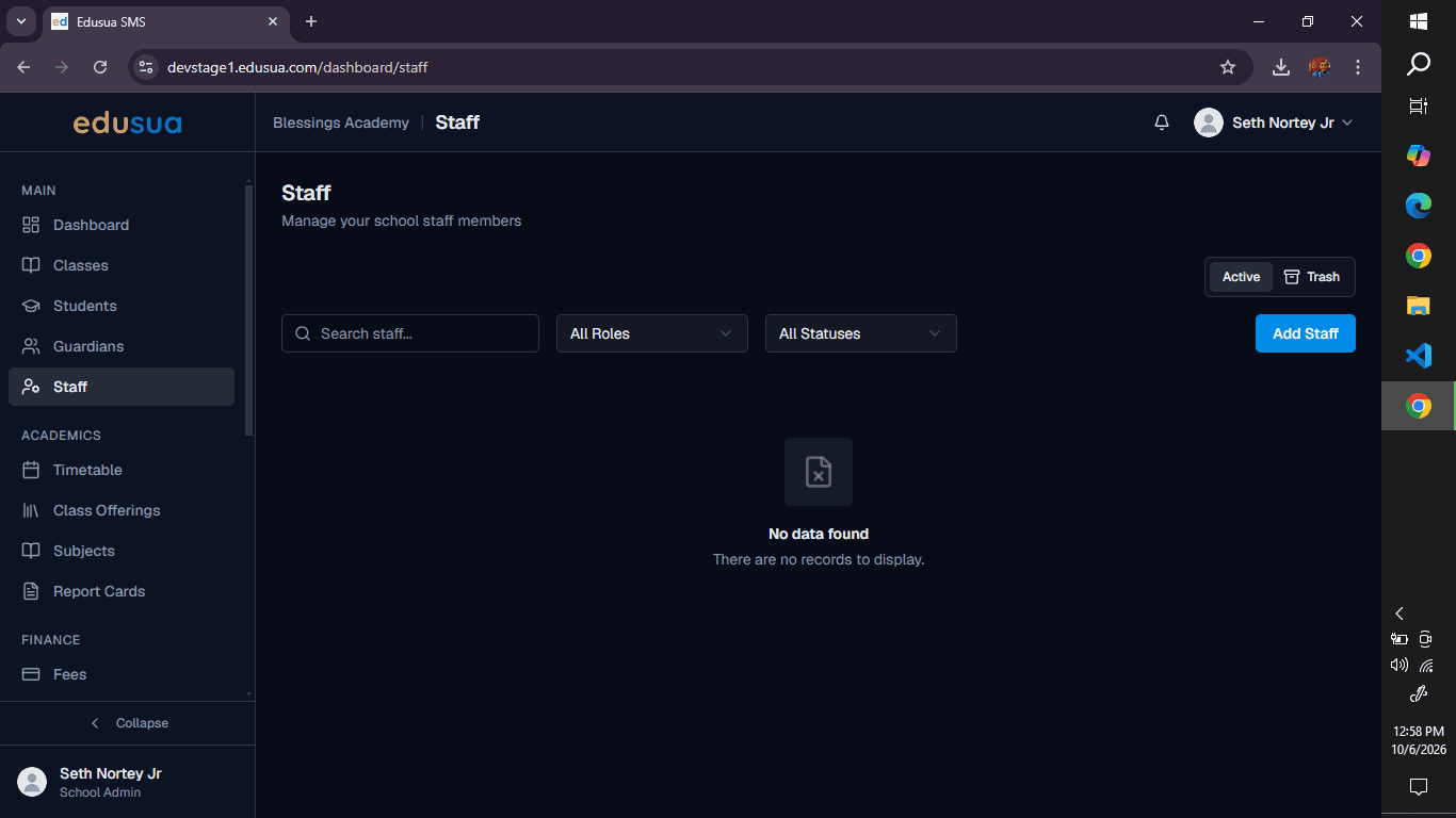 Step #2: Click Add Staff.