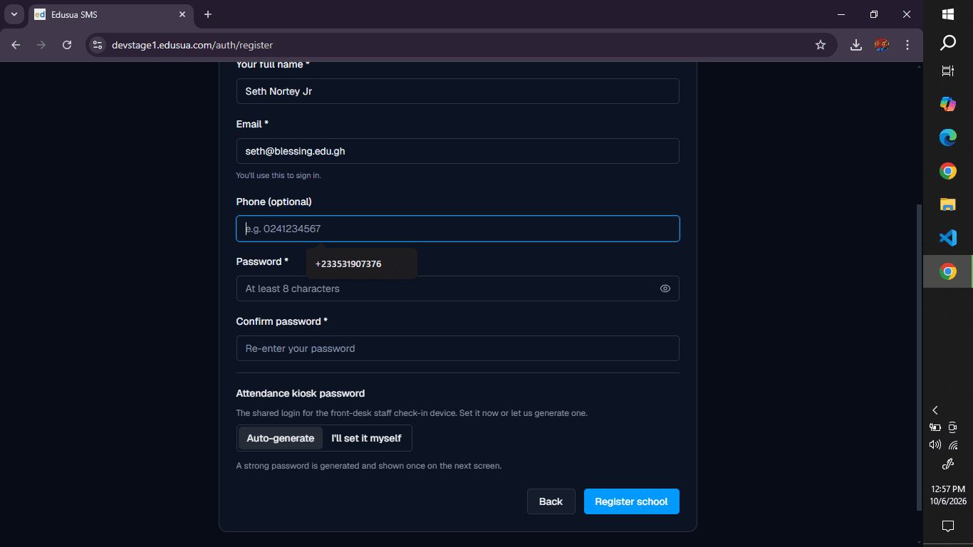 Step #3: Click the Phone (optional) field and enter your direct phone number.