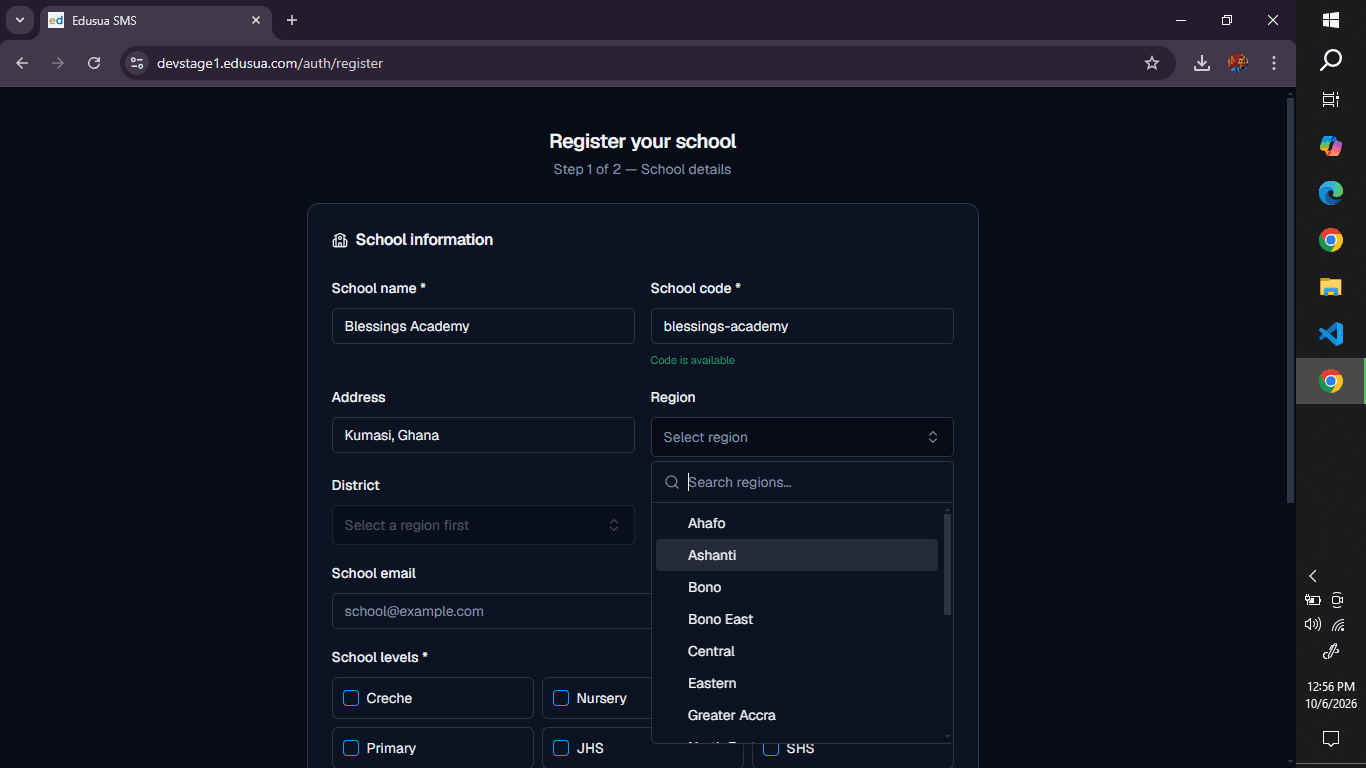 Step #3: Open the Select region dropdown and choose your school's region.