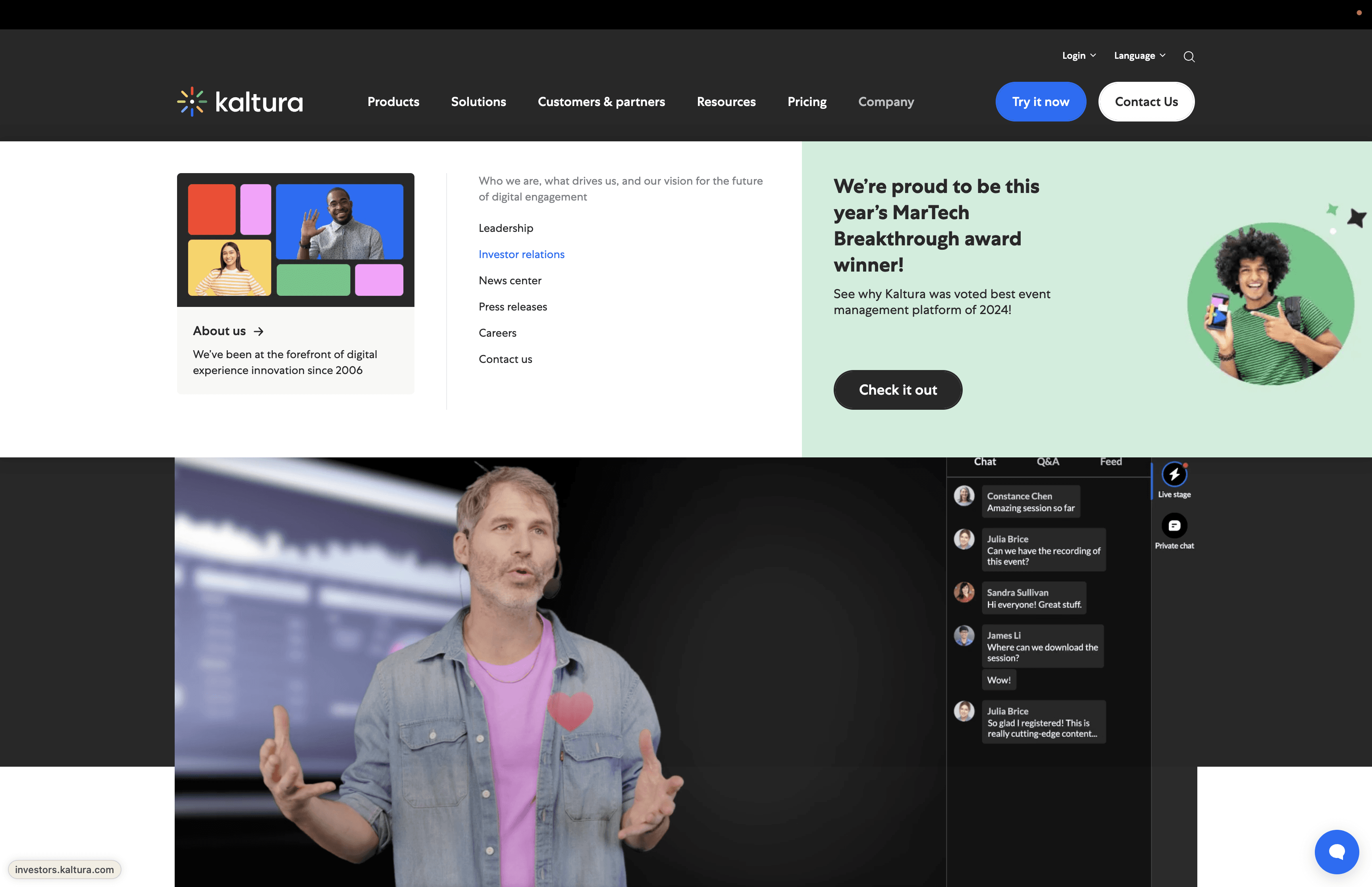 Step #2: Click on "Investor relations" in the company saction