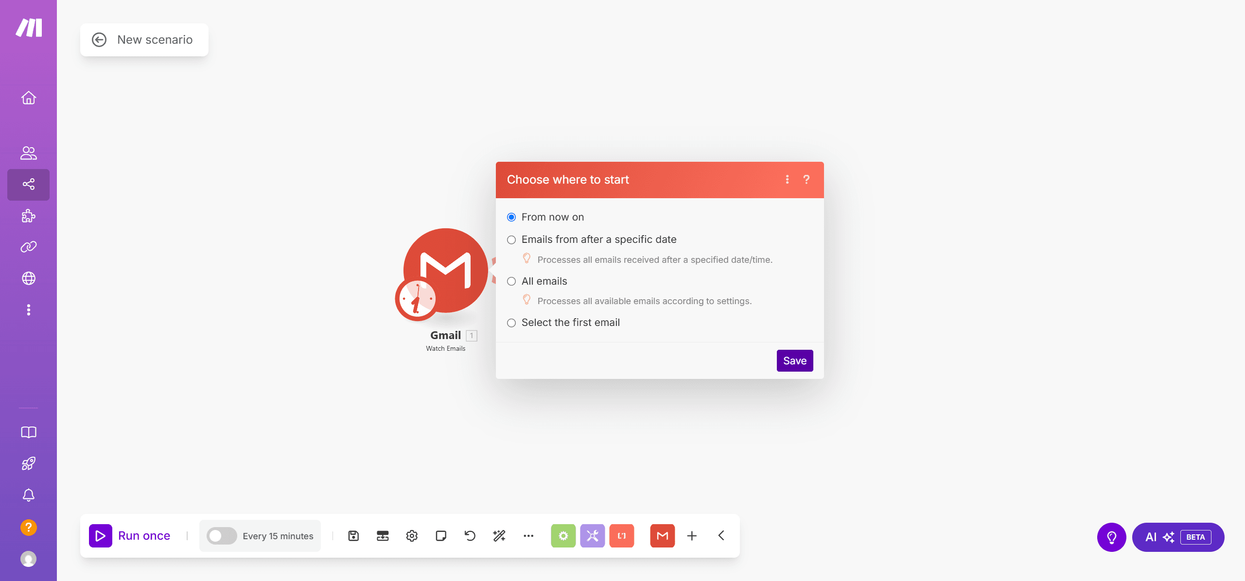 Step #55: Cliquez sur "○ Emails from after a specific date"