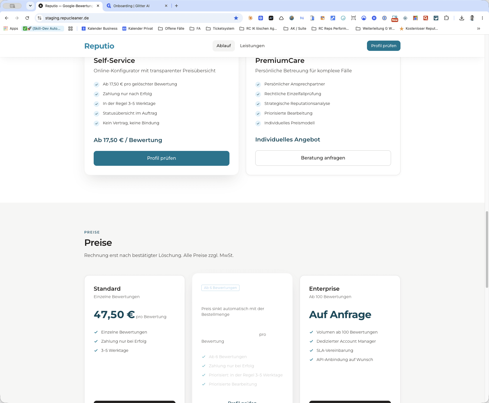 Step #3: Klicken Sie erneut auf Ablauf in der Navigation, um das Verhalten aus unterschiedlichen Scroll-Positionen zu testen.
