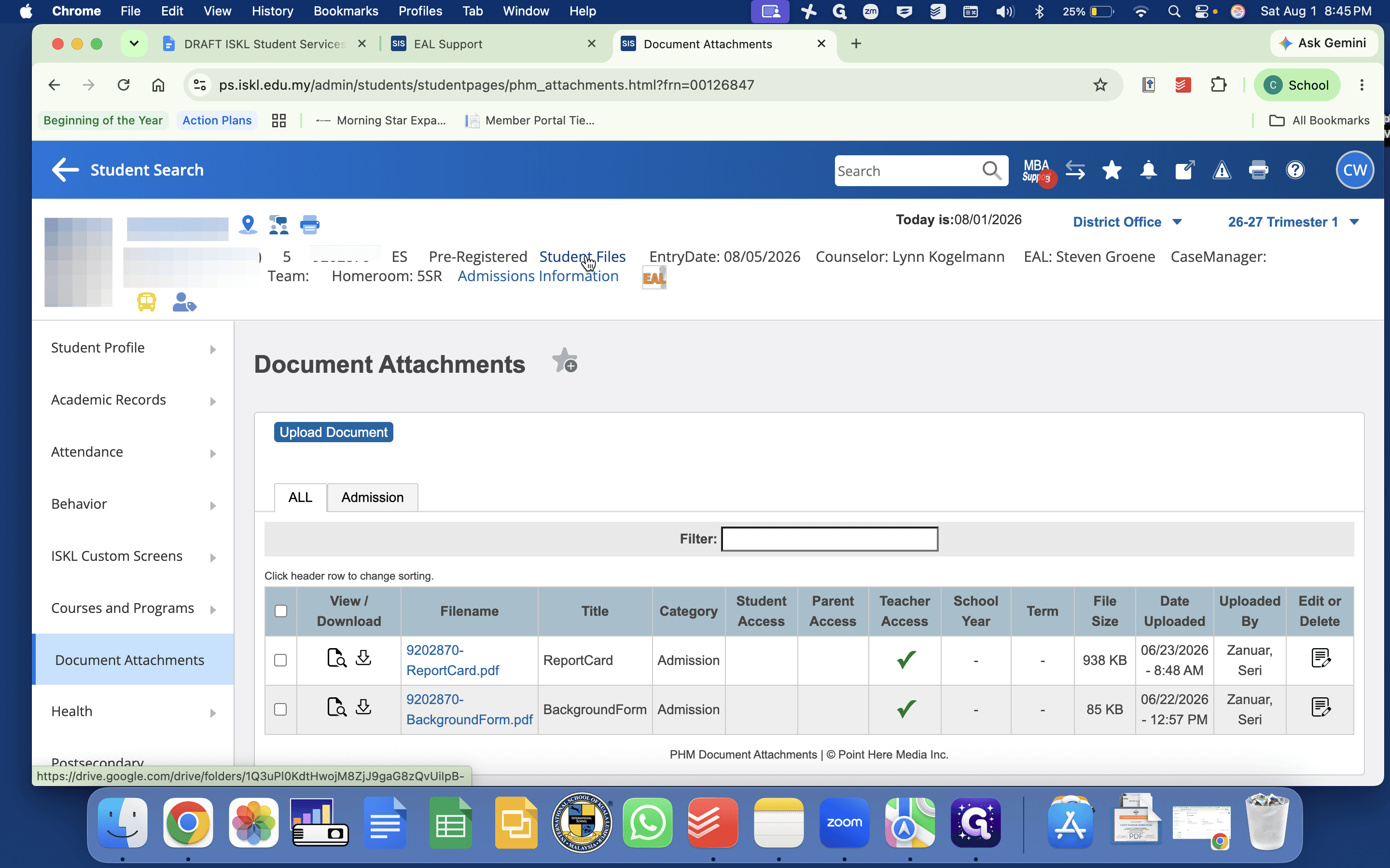 Step #11: Click the Admissions Information link to review their file summary and key information from OpenApply.