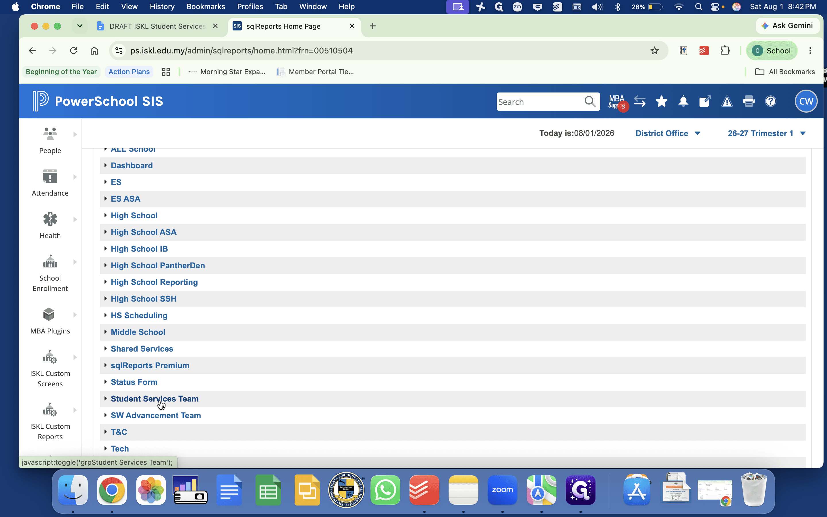 Step #3: Scroll down and click Student Services Team to expand the list of available reports.
