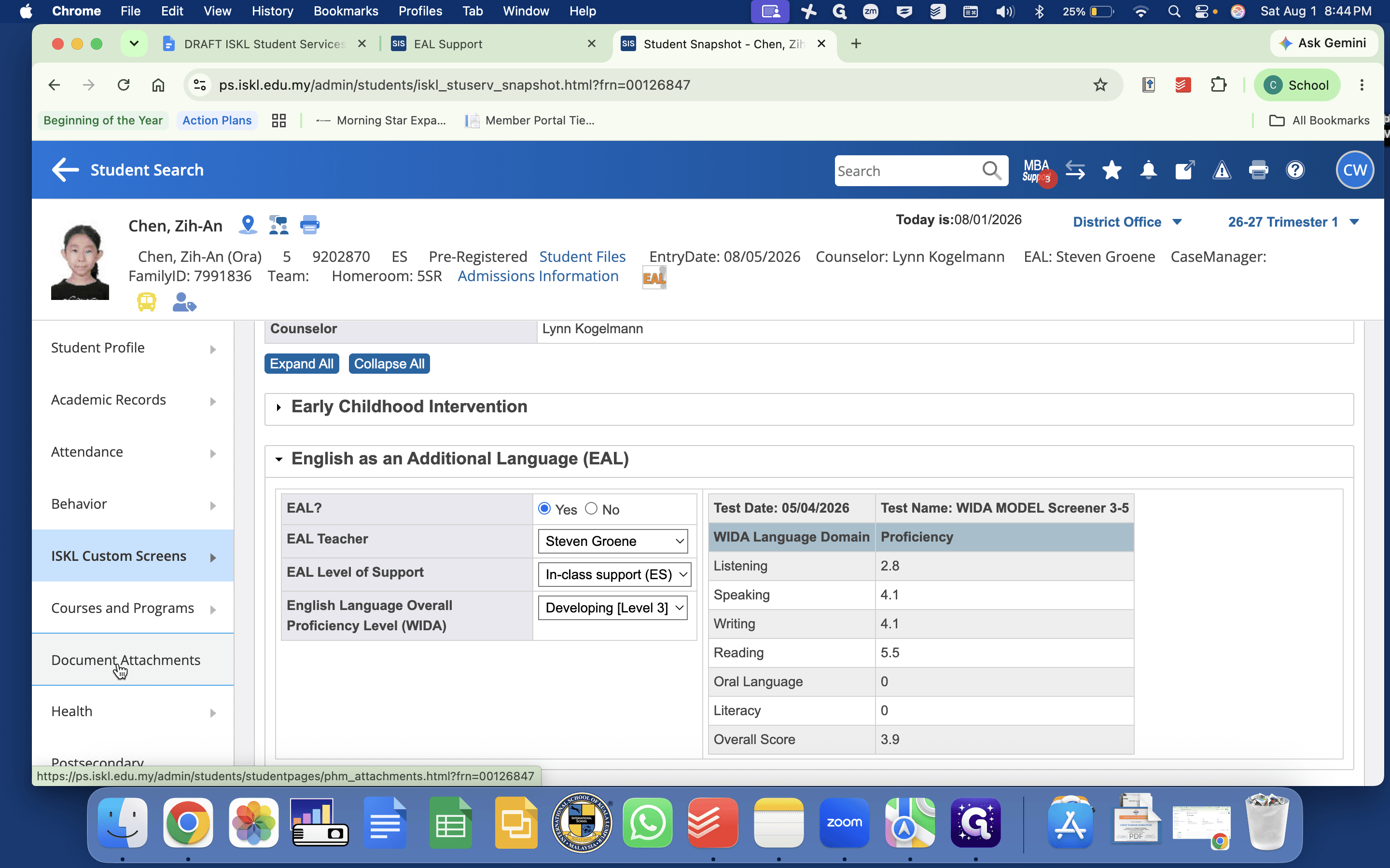 Step #9: Click Document Attachments in the sidebar to access key student services documents for both new and returning students.