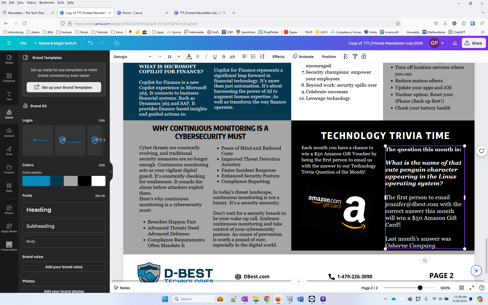 Step #60: With this text: "The first person to email jennifer@dbest.com with the correct answer this month will win a $50 Amazon Gift Card!". Then remove the answer line "Last month's answer was ________."