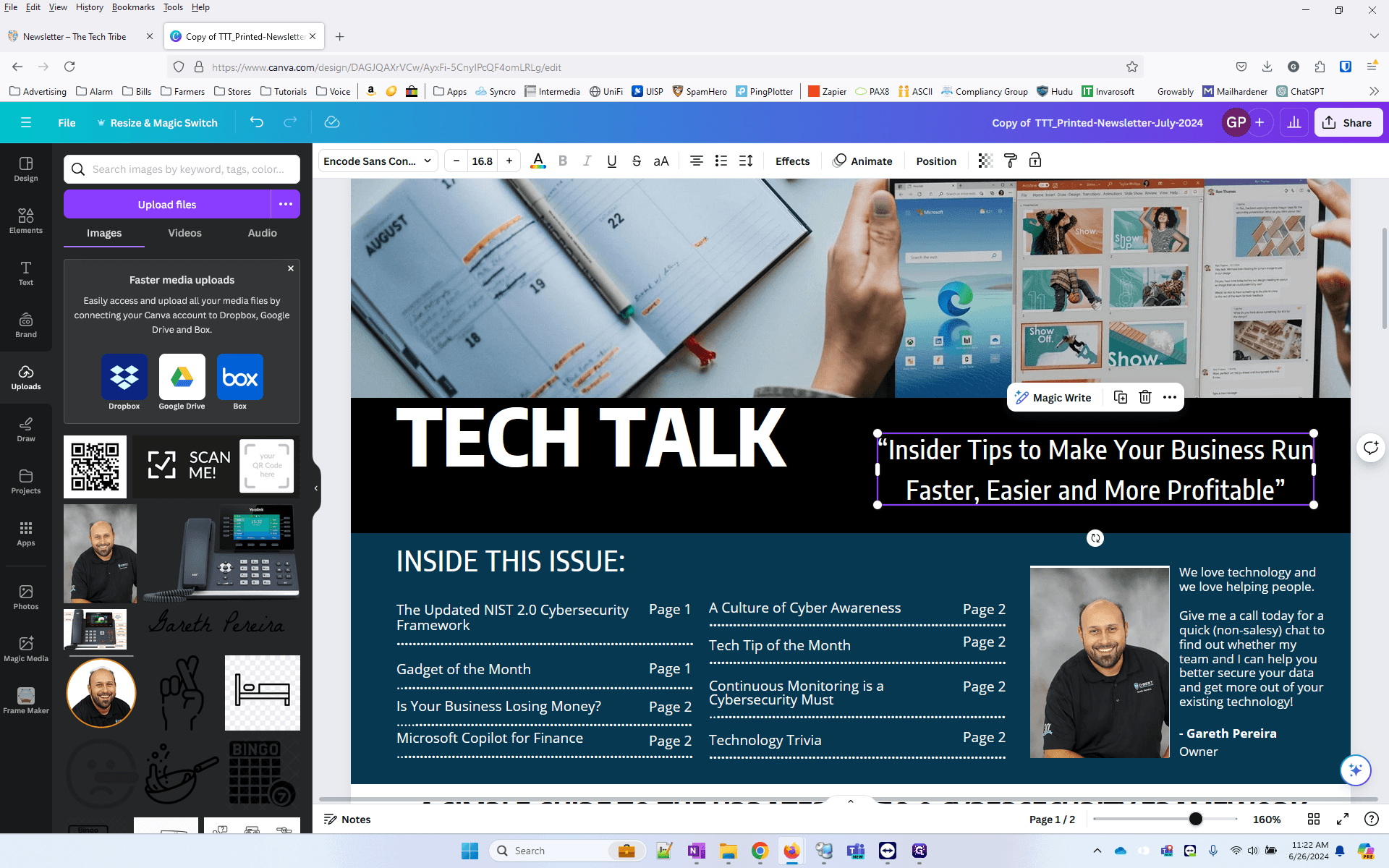 Step #13: Now move the Sub headline underneath Tech Talk, and make it 3 clicks smaller.