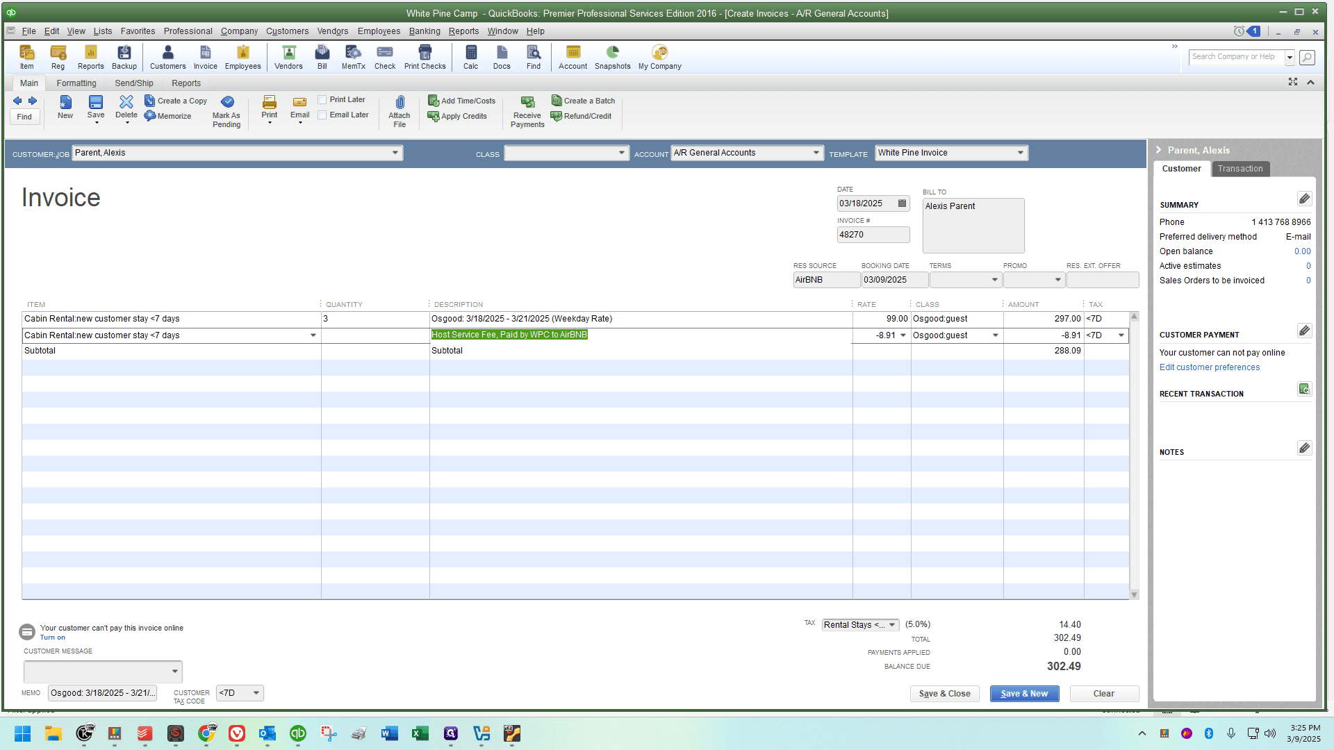 Step #38: Go back into QuickBooks and type out a notation on that extra line I created earlier. It doesn't have to be perfect, just make it clear what it is.